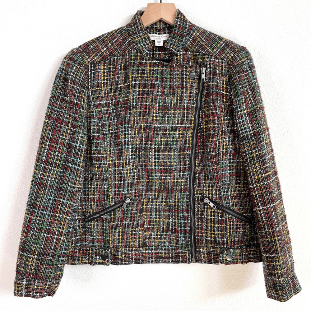Coldwater Creek Colorful Wool Tweed Full Zip Jacket Women’s size 8 Petite